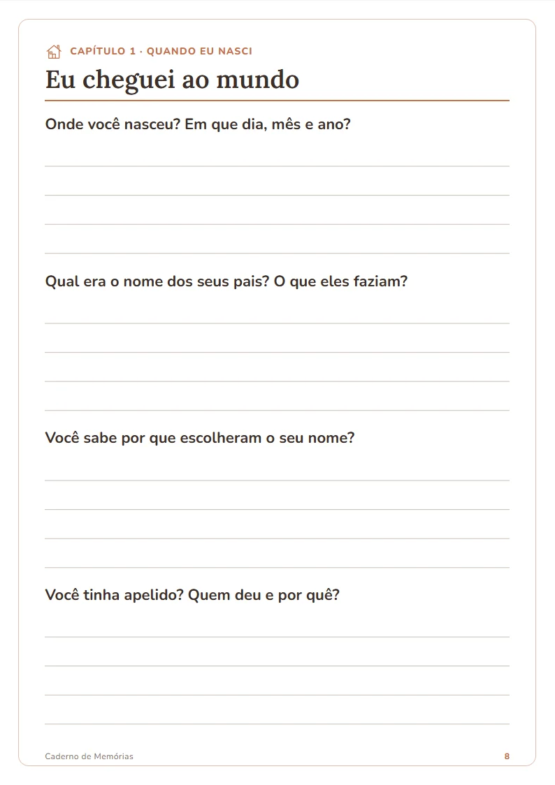 Página de perguntas: Eu cheguei ao mundo
