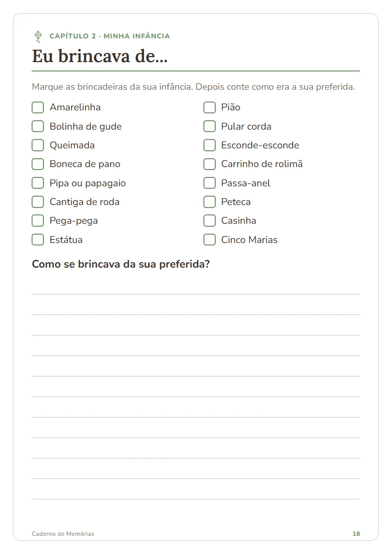 Atividade marque: Eu brincava de