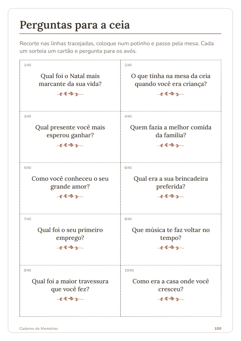 Bônus: cartões Perguntas para a ceia