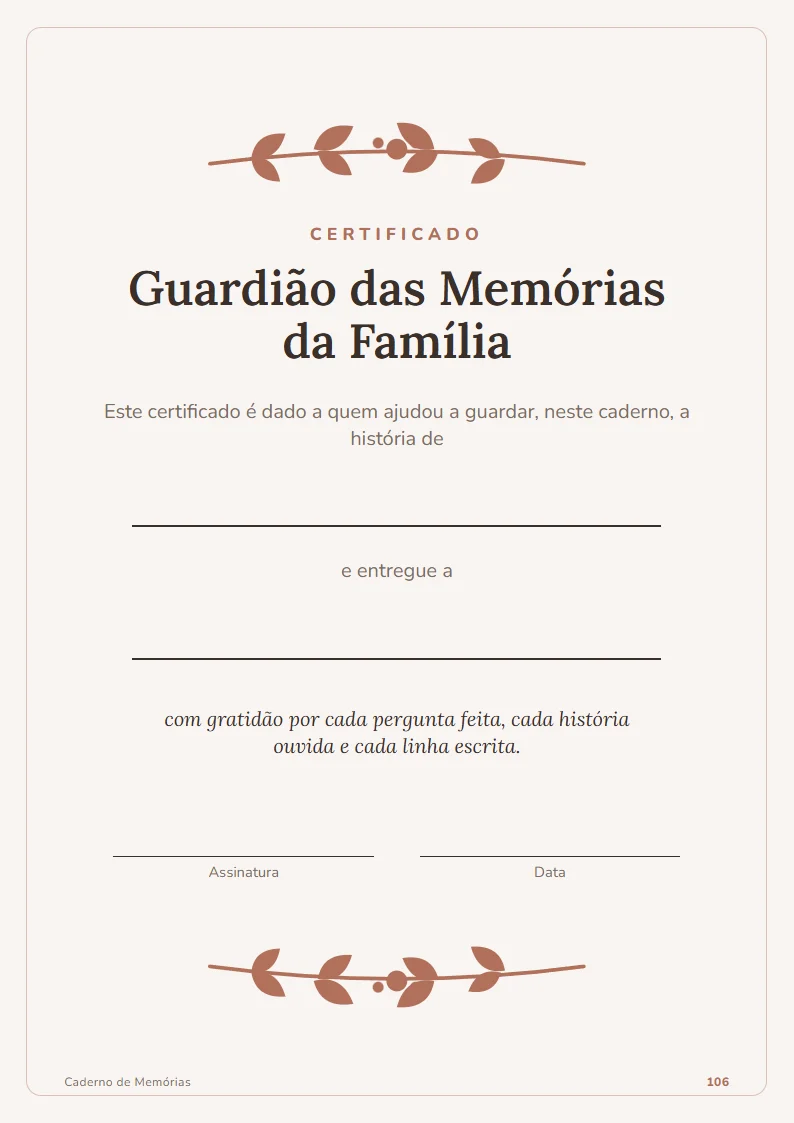 Bônus: Certificado Guardião das Memórias